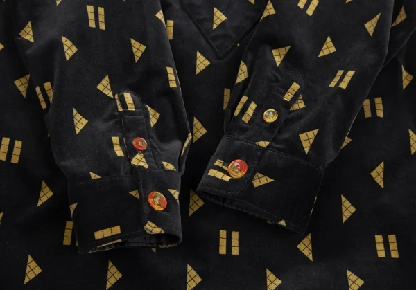 メルシーボークーmercibeaucoup シェイププリントベロア切替プルオーバーシャツワンピース 黒1 K-106864_008