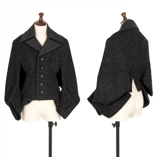 ヨウジヤマモト ファムYohji Yamamoto FEMME ウールナイロン裏ネット変形ジャケット チャコールS K-106891_001