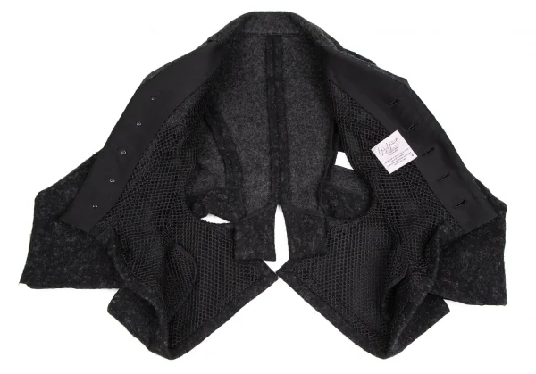 ヨウジヤマモト ファムYohji Yamamoto FEMME ウールナイロン裏ネット変形ジャケット チャコールS K-106891_010