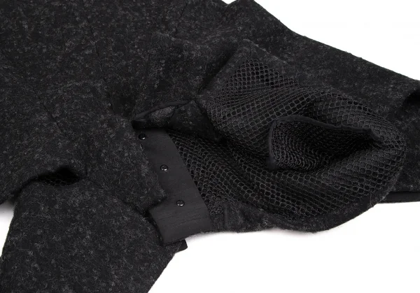 ヨウジヤマモト ファムYohji Yamamoto FEMME ウールナイロン裏ネット変形ジャケット チャコールS K-106891_014