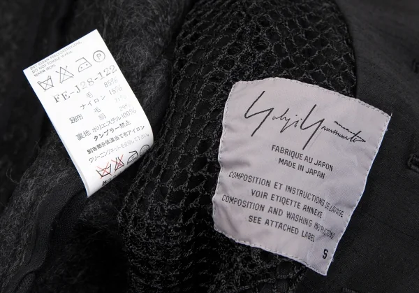 ヨウジヤマモト ファムYohji Yamamoto FEMME ウールナイロン裏ネット変形ジャケット チャコールS K-106891_017