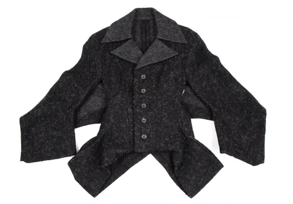 ヨウジヤマモト ファムYohji Yamamoto FEMME ウールナイロン裏ネット変形ジャケット チャコールS K-106891_002
