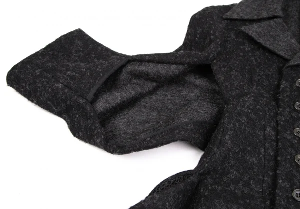 ヨウジヤマモト ファムYohji Yamamoto FEMME ウールナイロン裏ネット変形ジャケット チャコールS K-106891_007