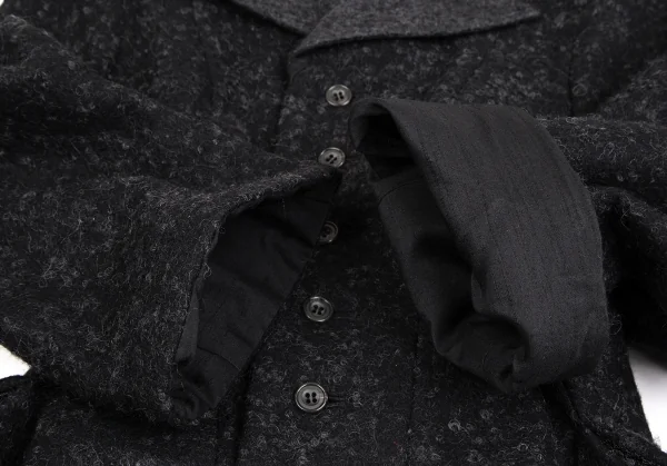 ヨウジヤマモト ファムYohji Yamamoto FEMME ウールナイロン裏ネット変形ジャケット チャコールS K-106891_008