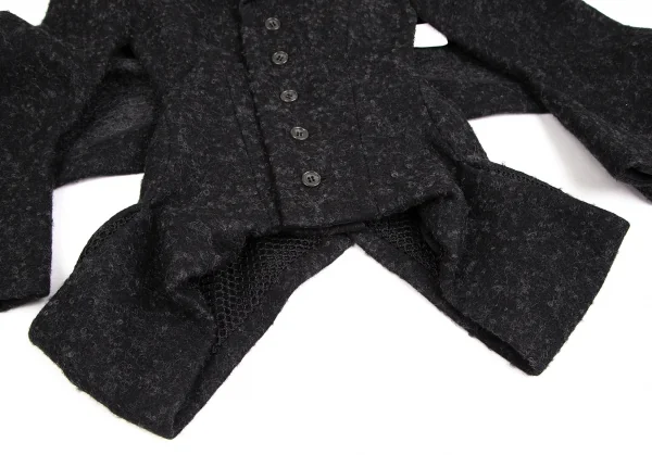 ヨウジヤマモト ファムYohji Yamamoto FEMME ウールナイロン裏ネット変形ジャケット チャコールS K-106891_009