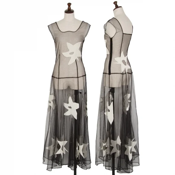 ヨウジヤマモト ファムYohji Yamamoto FEMME ベロアパッチチュールノースリーブワンピース 黒S K-106894_001