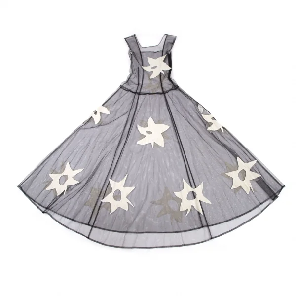 ヨウジヤマモト ファムYohji Yamamoto FEMME ベロアパッチチュールノースリーブワンピース 黒S K-106894_002