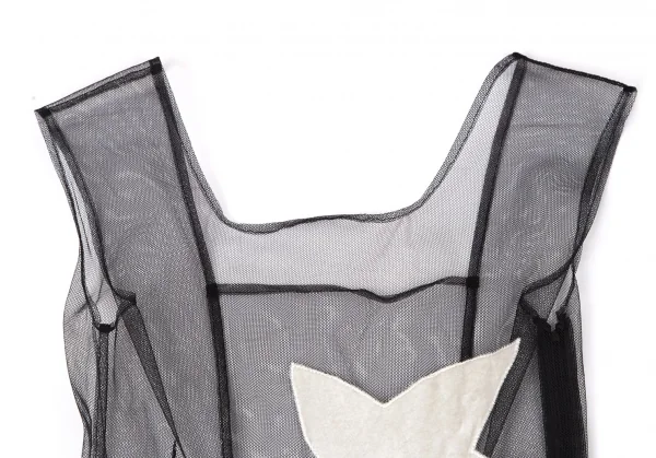 ヨウジヤマモト ファムYohji Yamamoto FEMME ベロアパッチチュールノースリーブワンピース 黒S K-106894_004