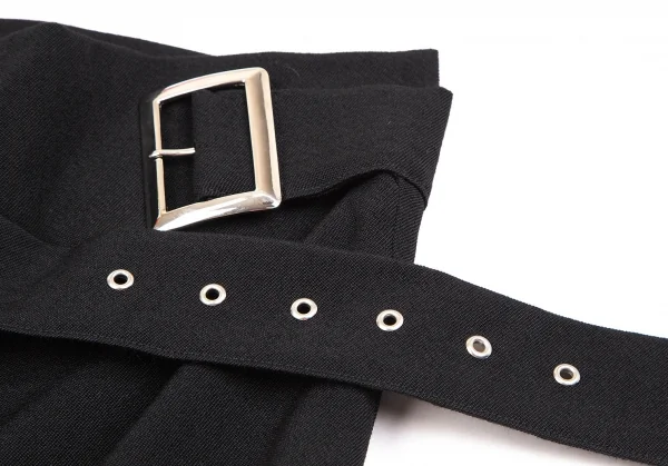 ヨウジヤマモト ファムYohji Yamamoto FEMME ウールオールドギャバベルテッドアシンメトリーワンピース 黒1 K-106895_007