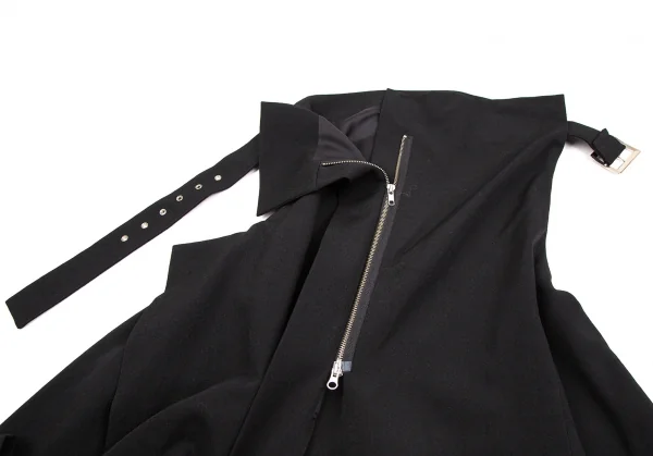 ヨウジヤマモト ファムYohji Yamamoto FEMME ウールオールドギャバベルテッドアシンメトリーワンピース 黒1 K-106895_008