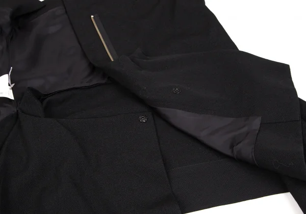 ヨウジヤマモト ファムYohji Yamamoto FEMME ウールオールドギャバベルテッドアシンメトリーワンピース 黒1 K-106895_010