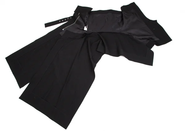 ヨウジヤマモト ファムYohji Yamamoto FEMME ウールオールドギャバベルテッドアシンメトリーワンピース 黒1 K-106895_011