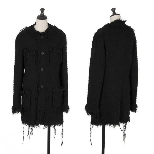 ジュンヤワタナベ コムデギャルソンJUNYA WATANABE COMME des GARCONS フリンジツイードノーカラージャケット 黒S K-106938_001