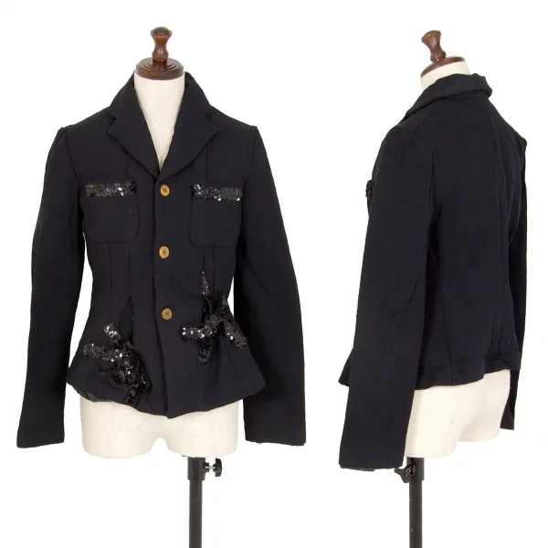 コムコム コムデギャルソンCOMME des GARCONSスパンコール装飾エステルジャケット 濃紺M K-106941_001