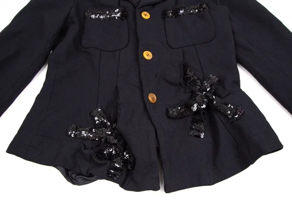 コムコム コムデギャルソンCOMME des GARCONSスパンコール装飾エステルジャケット 濃紺M K-106941_011