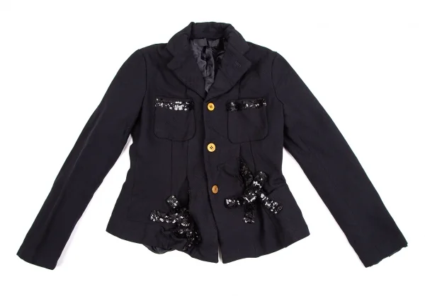コムコム コムデギャルソンCOMME des GARCONSスパンコール装飾エステルジャケット 濃紺M K-106941_002