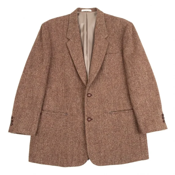 パパスPapas ハリスツィードくるみボタンジャケット 茶ボルドーL48 K-106951_001