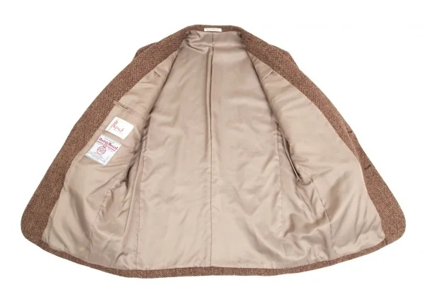 パパスPapas ハリスツィードくるみボタンジャケット 茶ボルドーL48 K-106951_010