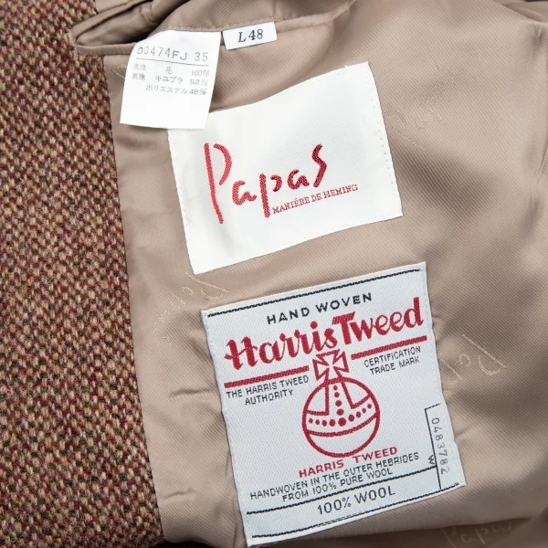 パパスPapas ハリスツィードくるみボタンジャケット 茶ボルドーL48 K-106951_014