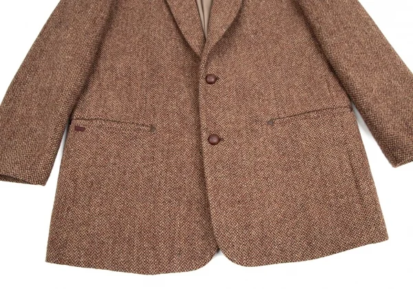 パパスPapas ハリスツィードくるみボタンジャケット 茶ボルドーL48 K-106951_007
