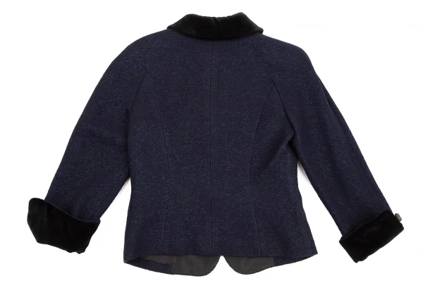 クリスチャンディオールChristian Dior ベロア切替ツイードラウンドカラージャケット 紺9 K-106960_011