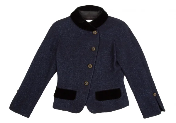 クリスチャンディオールChristian Dior ベロア切替ツイードラウンドカラージャケット 紺9 K-106960_002