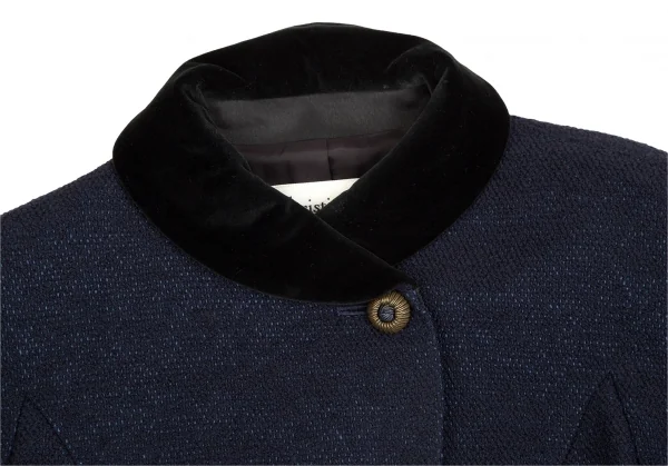 クリスチャンディオールChristian Dior ベロア切替ツイードラウンドカラージャケット 紺9 K-106960_003