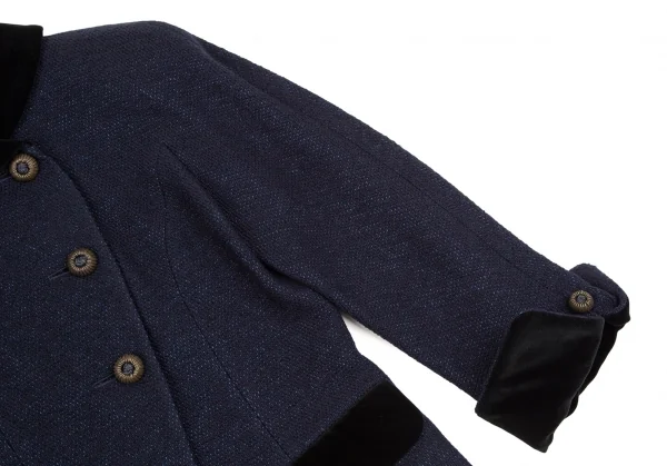 クリスチャンディオールChristian Dior ベロア切替ツイードラウンドカラージャケット 紺9 K-106960_005