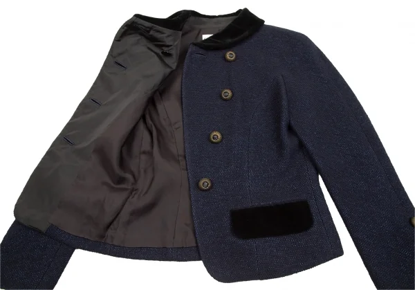 クリスチャンディオールChristian Dior ベロア切替ツイードラウンドカラージャケット 紺9 K-106960_009
