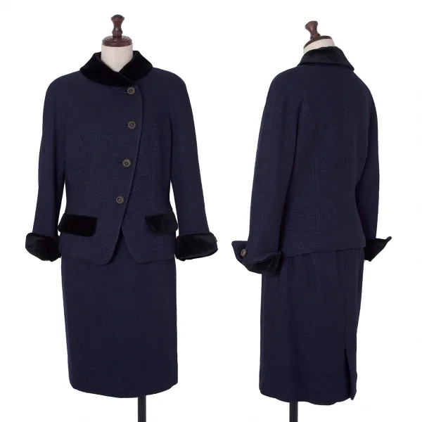 クリスチャンディオールChristian Dior ベロア切替ツイードラウンドカラーセットアップスーツ 紺9 K-106962_001
