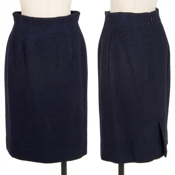 クリスチャンディオールChristian Dior ベロア切替ツイードラウンドカラーセットアップスーツ 紺9 K-106962_010