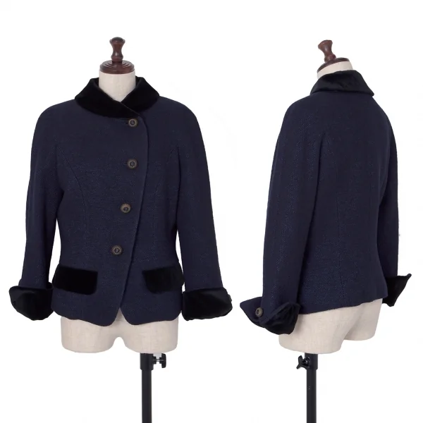 クリスチャンディオールChristian Dior ベロア切替ツイードラウンドカラーセットアップスーツ 紺9 K-106962_002