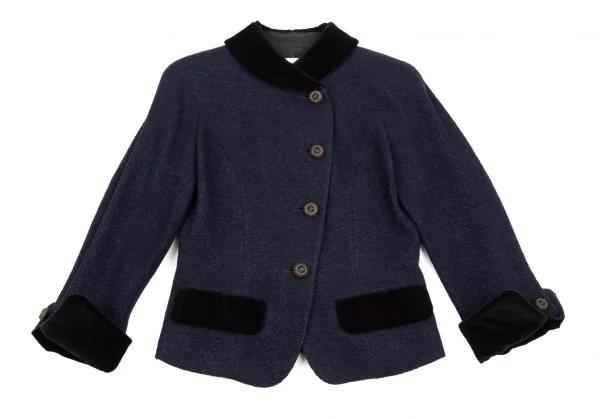 クリスチャンディオールChristian Dior ベロア切替ツイードラウンドカラーセットアップスーツ 紺9 K-106962_003