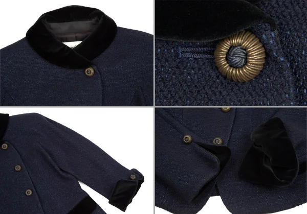 クリスチャンディオールChristian Dior ベロア切替ツイードラウンドカラーセットアップスーツ 紺9 K-106962_004