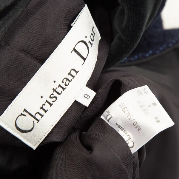 クリスチャンディオールChristian Dior ベロア切替ツイードラウンドカラーセットアップスーツ 紺9 K-106962_009