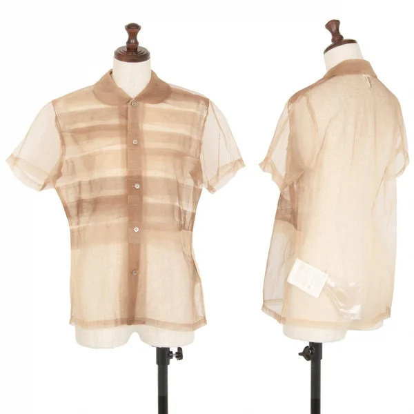 コムデギャルソンCOMME des GARCONS フロントティアード切替チュール半袖シャツ ベージュS K-107007_001