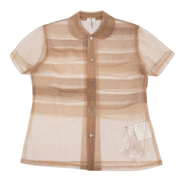 コムデギャルソンCOMME des GARCONS フロントティアード切替チュール半袖シャツ ベージュS K-107007_002