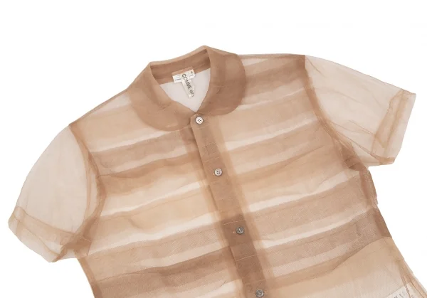 コムデギャルソンCOMME des GARCONS フロントティアード切替チュール半袖シャツ ベージュS K-107007_003