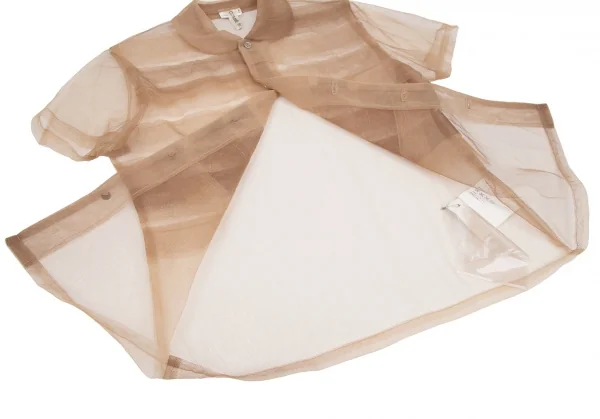 コムデギャルソンCOMME des GARCONS フロントティアード切替チュール半袖シャツ ベージュS K-107007_009