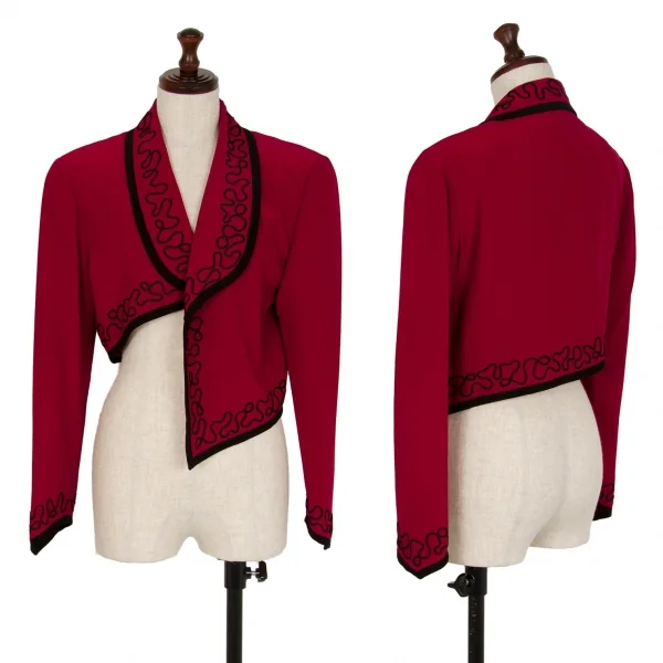 カールラガーフェルドKARL LAGERFELD レーヨン混ショール刺繍パイピングアシンメトリーボタンレスジャケット 赤9AT K-107042_001