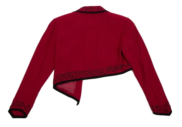 カールラガーフェルドKARL LAGERFELD レーヨン混ショール刺繍パイピングアシンメトリーボタンレスジャケット 赤9AT K-107042_010