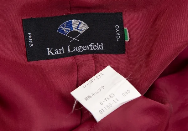 カールラガーフェルドKARL LAGERFELD レーヨン混ショール刺繍パイピングアシンメトリーボタンレスジャケット 赤9AT K-107042_012