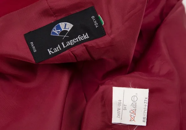 カールラガーフェルドKARL LAGERFELD レーヨン混ショール刺繍パイピングアシンメトリーボタンレスジャケット 赤9AT K-107042_013