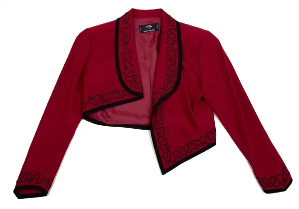 カールラガーフェルドKARL LAGERFELD レーヨン混ショール刺繍パイピングアシンメトリーボタンレスジャケット 赤9AT K-107042_002