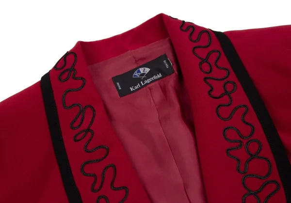 カールラガーフェルドKARL LAGERFELD レーヨン混ショール刺繍パイピングアシンメトリーボタンレスジャケット 赤9AT K-107042_004