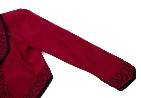 カールラガーフェルドKARL LAGERFELD レーヨン混ショール刺繍パイピングアシンメトリーボタンレスジャケット 赤9AT K-107042_005