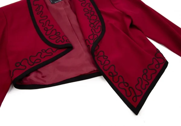 カールラガーフェルドKARL LAGERFELD レーヨン混ショール刺繍パイピングアシンメトリーボタンレスジャケット 赤9AT K-107042_007
