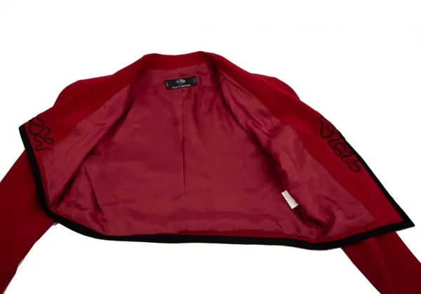 カールラガーフェルドKARL LAGERFELD レーヨン混ショール刺繍パイピングアシンメトリーボタンレスジャケット 赤9AT K-107042_009