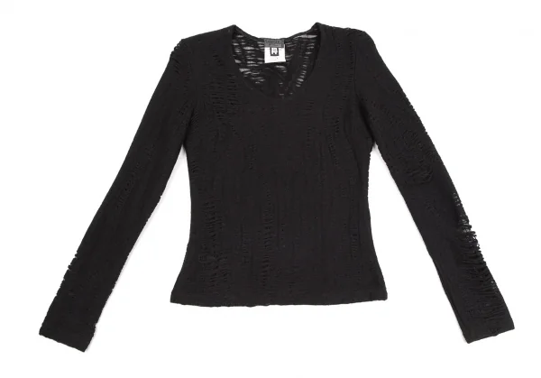 ヴェルサス ヴェルサーチVERSUS VERSACE ポリウールクラッシュメッシュレイヤードニットソー 黒40 K-107043_002