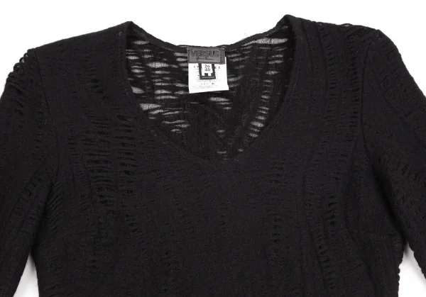 ヴェルサス ヴェルサーチVERSUS VERSACE ポリウールクラッシュメッシュレイヤードニットソー 黒40 K-107043_003
